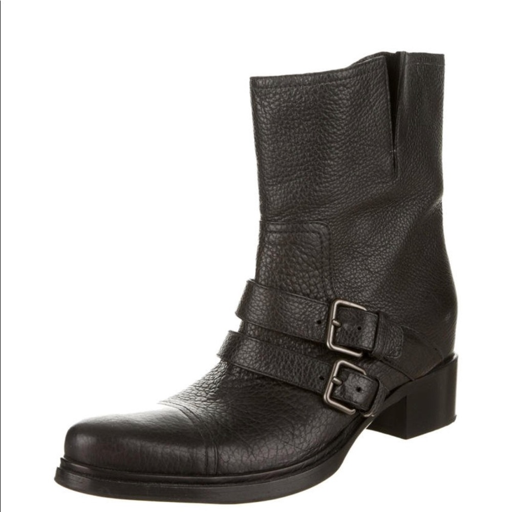 ⭐️SOLD⭐️Miu Miu pebbled bison leather double-buckle boots